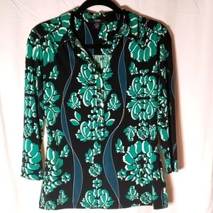 🌹New🌹ALFANI Floral Green Print 3/4 Sleeve Blouse
